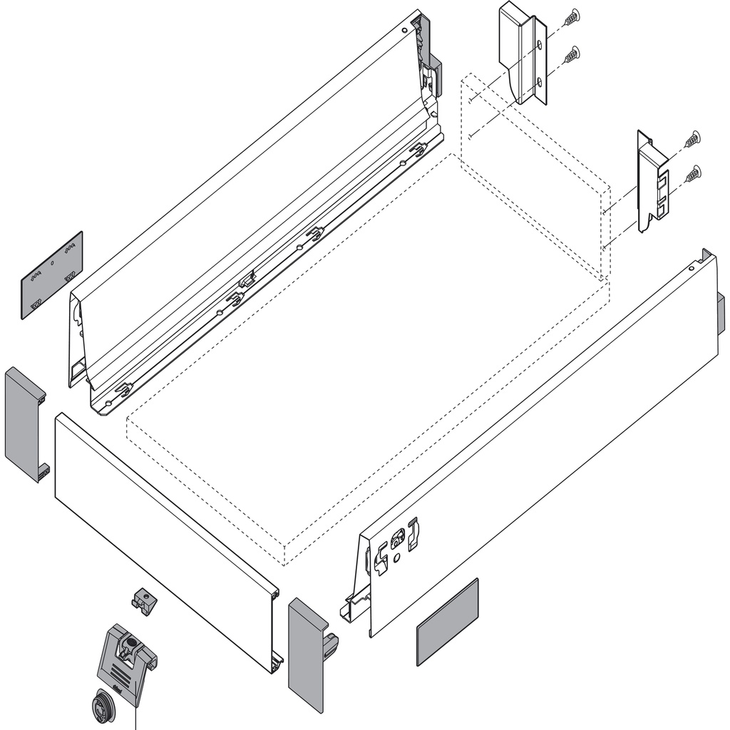 BLUM - ANTARO TOB - predný plech na vnútornú zásuvku1036mm - ŠEDÝ /Z31L1036A/ 