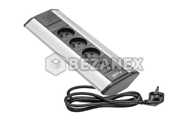 Elektrická trojzásuvka rohová 3x220V + 2 x USB strieborná