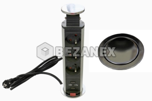 [0810930] Elektrická vyťahovacia úzka trojzásuvka /3x230V pusch+2USB/ - nerez    